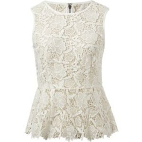 CAbi #800 Needle Lace Shell Peplum Sleeveless Blouse in White/Ivory - Picture 12 of 15